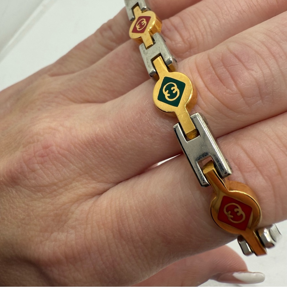 Super Rare Vintage GUCCI Sherry Line Gold & Silver Charm Bracelet